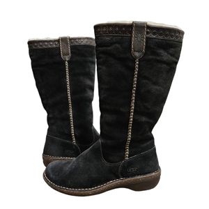 Ugg Women’s Swell Tall Sheepskin Boots Black  Suede Size 7